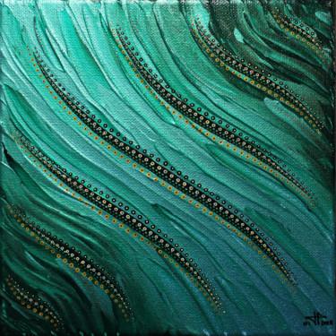 Pintura intitulada "Fluide bleu vert ir…" por Jonathan Pradillon, Obras de arte originais, Acrílico Montado em Armação em ma…