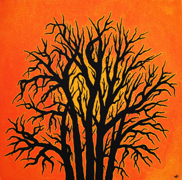 Картина под названием "Coucher de Soleil." - Jonathan Pradillon, Подлинное произведение искусства, Акрил Установлен на Дерев…