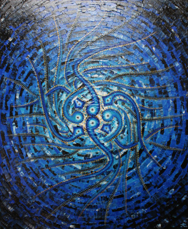 Картина под названием "Sens bleuté" - Jonathan Pradillon, Подлинное произведение искусства, Акрил Установлен на Деревянная р…