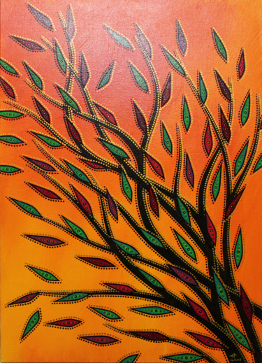 Peinture intitulée "Végétation colorée." par Jonathan Pradillon, Œuvre d'art originale, Acrylique Monté sur Carton