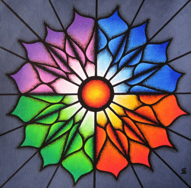 Painting titled "Fleur Colorée." by Jonathan Pradillon, Original Artwork, Acrylic Mounted on Wood Stretcher frame