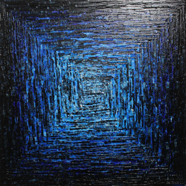 Schilderij getiteld "Dégradé carré bleu" door Jonathan Pradillon, Origineel Kunstwerk, Acryl Gemonteerd op Frame voor houten…