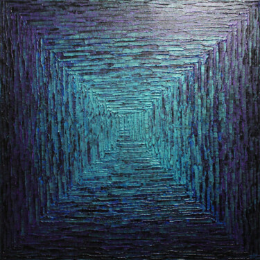 Painting titled "Dégradé carré bleu…" by Jonathan Pradillon, Original Artwork, Acrylic Mounted on Wood Stretcher frame