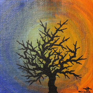Painting titled "Silhouette d’arbre…" by Jonathan Pradillon, Original Artwork, Acrylic Mounted on Cardboard