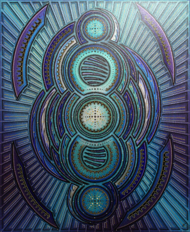 Schilderij getiteld "Cycle bleu iridesce…" door Jonathan Pradillon, Origineel Kunstwerk, Acryl Gemonteerd op Frame voor hout…