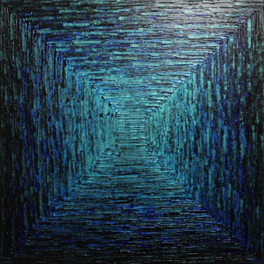 Pintura intitulada "Dégradé carré bleu…" por Jonathan Pradillon, Obras de arte originais, Acrílico Montado em Armação em mad…