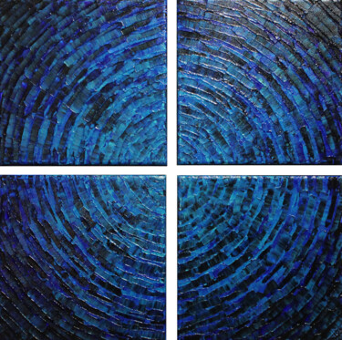 Ζωγραφική με τίτλο "Éclat bleu fragmenté" από Jonathan Pradillon, Αυθεντικά έργα τέχνης, Ακρυλικό Τοποθετήθηκε στο Ξύλινο φο…