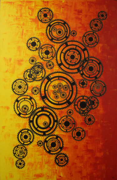 Картина под названием "Mécanisme" - Jonathan Pradillon, Подлинное произведение искусства, Акрил Установлен на Деревянная рам…