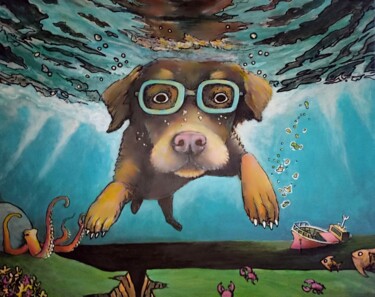 Painting titled "Dog portrait 0.1" by Jonathan Soukhavanh, Original Artwork, Acrylic Mounted on Wood Stretcher frame
