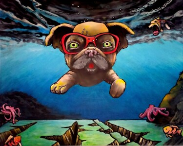 Картина под названием "Dog portrait pug" - Jonathan Soukhavanh, Подлинное произведение искусства, Акрил