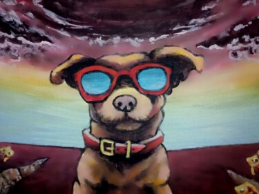 Painting titled "Chien à lunette" by Jonathan Soukhavanh, Original Artwork, Acrylic