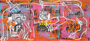 Картина под названием "WOUNDED LION" - Jonathan Wain, Подлинное произведение искусства, Акрил Установлен на Деревянная рама…