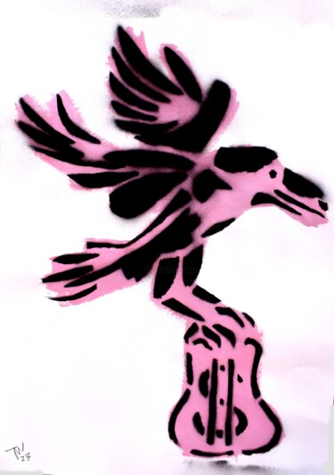 Schilderij getiteld "RAVENS - PINK" door Jonathan Wain, Origineel Kunstwerk, Stencil