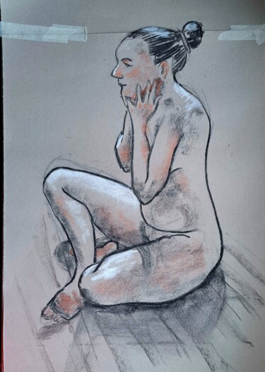 Drawing titled "Life Drawing 54" by Jon Phillipson Brown, Original Artwork, Charcoal