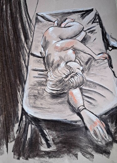 Рисунок под названием "Life Drawing 57" - Jon Phillipson Brown, Подлинное произведение искусства, Древесный уголь