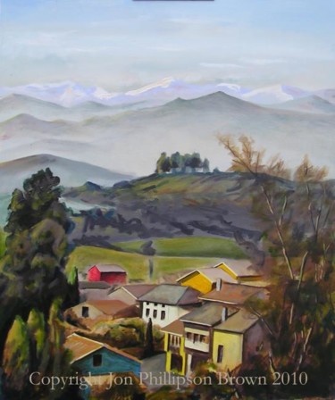 Pintura titulada "Pueblecito Asturiano" por Jon Phillipson Brown, Obra de arte original, Oleo