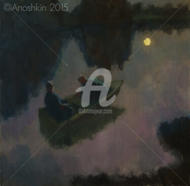 Malarstwo zatytułowany „Moonlight night” autorstwa Ivan Anoshkin, Oryginalna praca, Olej