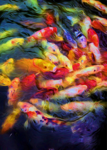 Artes digitais intitulada "Koi Pond" por Jon Woodhams, Obras de arte originais, Trabalho Digital 2D