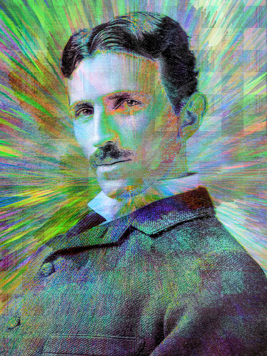 Digitale Kunst mit dem Titel "Electric Tesla" von Jon Woodhams, Original-Kunstwerk, 2D digitale Arbeit