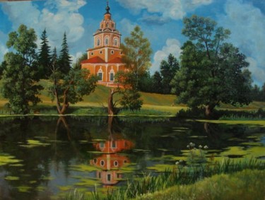 Картина под названием "Церковь у озера" - Сергей Куропаткин, Подлинное произведение искусства