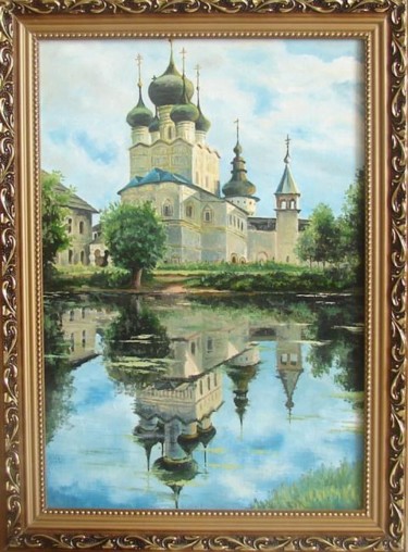 Painting titled "Храм у озера" by Sergei Kuropatkin, Original Artwork