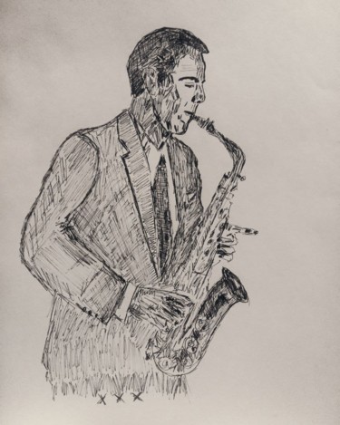 Tekening getiteld "saxofonist" door Jora Poshytilo, Origineel Kunstwerk, Gelpen