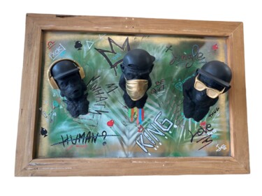 Sculpture titled "Tableau Jungle "Les…" by Jordan Jeffray, Original Artwork, Acrylic Mounted on Wood Panel