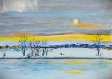Malarstwo zatytułowany „Winter an der Elbe” autorstwa Jörg Eydner, Oryginalna praca, Akwarela
