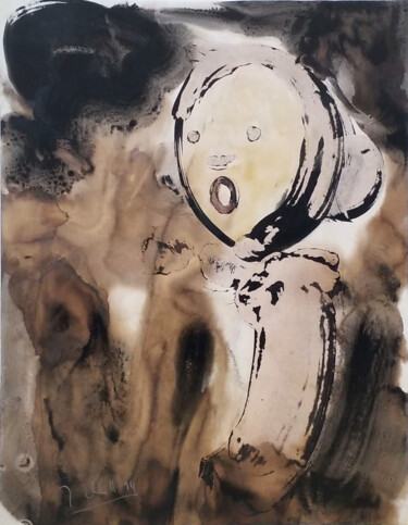 Drawing titled "Mädchen im Sturm" by Jörg Herold, Original Artwork, Acrylic