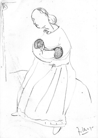 Zeichnungen mit dem Titel "Mutterschaft" von Jörg Herold, Original-Kunstwerk, Bleistift