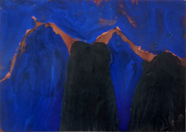 Desenho intitulada "blaue Berge" por Jörg Herold, Obras de arte originais, Guache