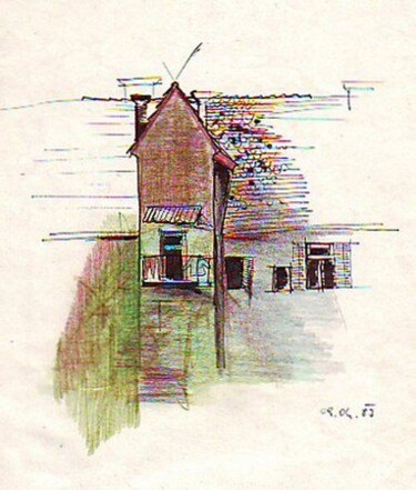 Drawing titled "hinterhof graz" by Jörg Johannes Pfeifer, Original Artwork, Pencil