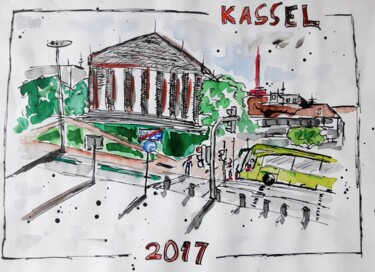 Painting titled "Parthenon Kassel 20…" by Jörg Weber, Original Artwork, Watercolor