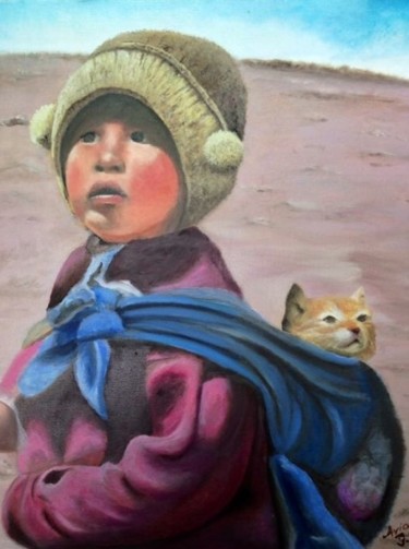 Pintura titulada ""Niño Aymara"" por Jorge Arias Burgos, Obra de arte original, Oleo