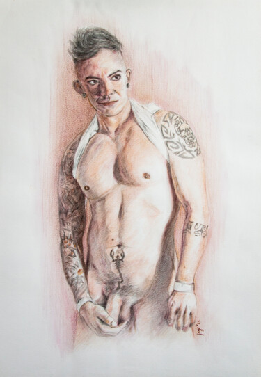 Drawing titled "Tristan nude portra…" by Jorge Bandarra, Original Artwork, Pencil