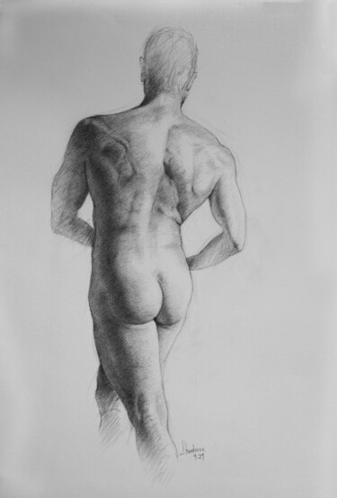 图画 标题为“Barry, standing nude” 由Jorge Bandarra, 原创艺术品, 石墨