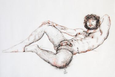 Drawing titled "Jerôme reclining nu…" by Jorge Bandarra, Original Artwork, Marker