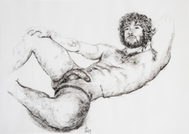 Drawing titled "Jerôme, reclining n…" by Jorge Bandarra, Original Artwork, Marker