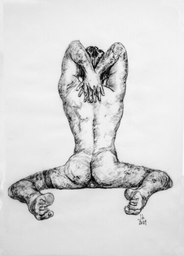Drawing titled "Jerôme seated, nude…" by Jorge Bandarra, Original Artwork, Marker
