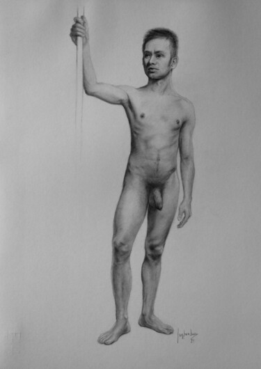 Rysunek zatytułowany „Peter standing nude…” autorstwa Jorge Bandarra, Oryginalna praca, Grafit