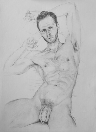 Drawing titled "Rado reclining nude" by Jorge Bandarra, Original Artwork, Graphite