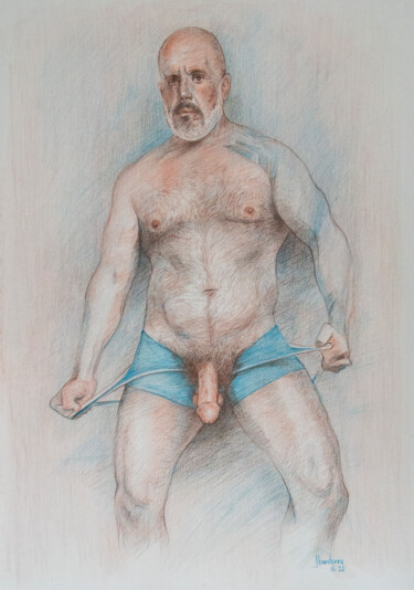 Рисунок под названием "Sam undressing nude" - Jorge Bandarra, Подлинное произведение искусства, Карандаш
