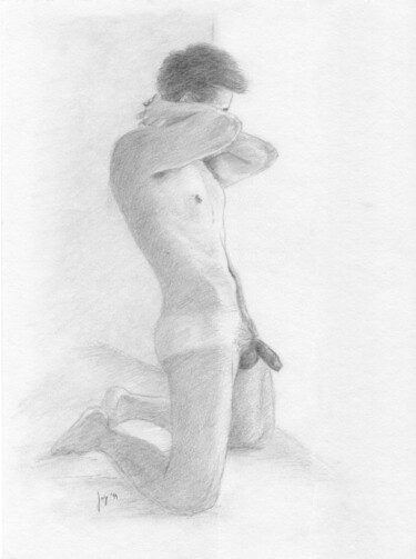Drawing titled "Renzo on his knees" by Jorge Bandarra, Original Artwork, Graphite