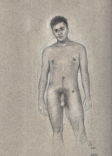 Drawing titled "James standing nude" by Jorge Bandarra, Original Artwork, Graphite