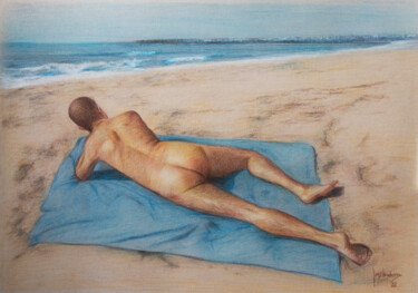 Dessin intitulée "Rui, nude at the be…" par Jorge Bandarra, Œuvre d'art originale, Crayon