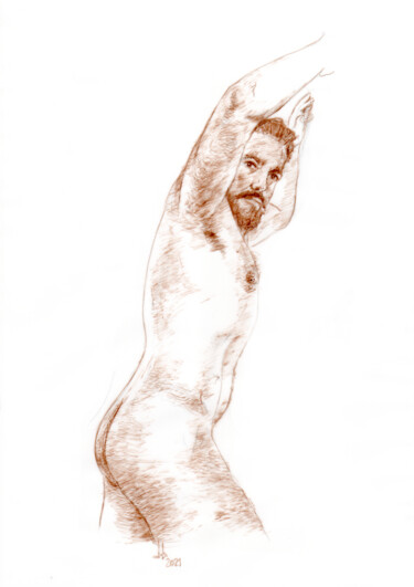 Drawing titled "Aaron standing nude…" by Jorge Bandarra, Original Artwork, Marker
