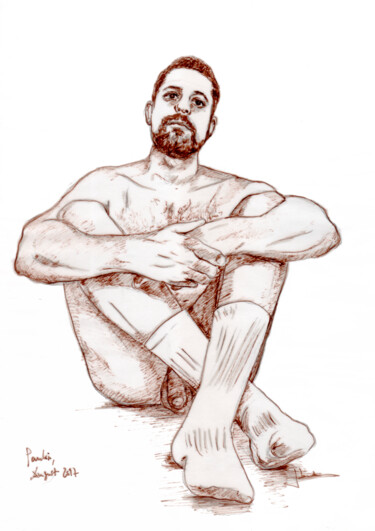 Drawing titled "Paulin seated nude" by Jorge Bandarra, Original Artwork, Ink