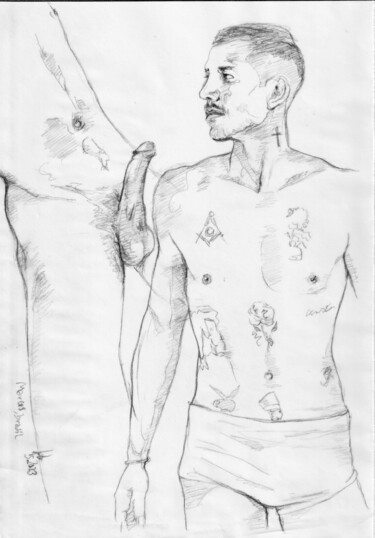 Disegno intitolato "Marcos sketch, homo…" da Jorge Bandarra, Opera d'arte originale, Grafite