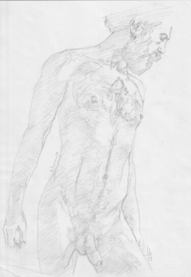Disegno intitolato "Lycurgo standing nu…" da Jorge Bandarra, Opera d'arte originale, Grafite