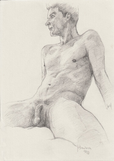 Рисунок под названием "François nude seated" - Jorge Bandarra, Подлинное произведение искусства, Графит